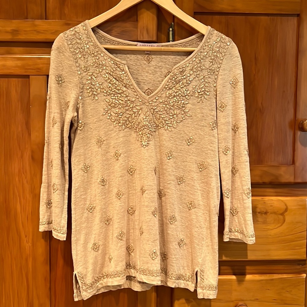 Calypso St. Barth Camel Linen Tunic Size Small - image 1
